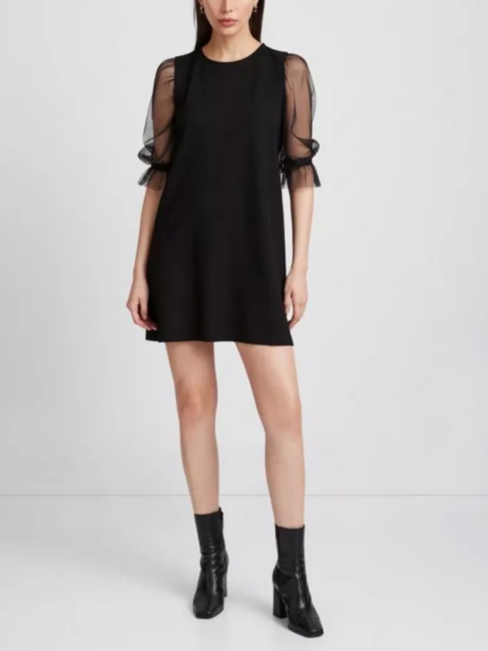 Marcella Bellerose Black Sheer Tulle Sleeve Mini Dress